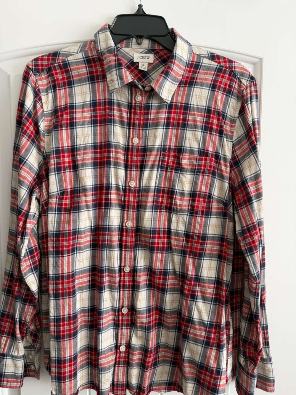 J. Crew Women’s Red, Navy & Cream Plaid Flannel Button-Down Shirt